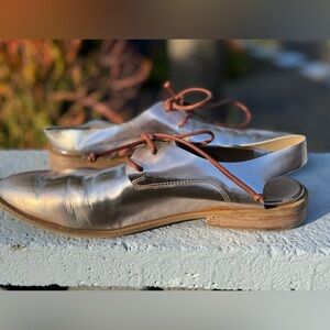 Marsell Derby Lace Up Slingback Metallic Gold Foil Leather Shoes Italy Sz 39